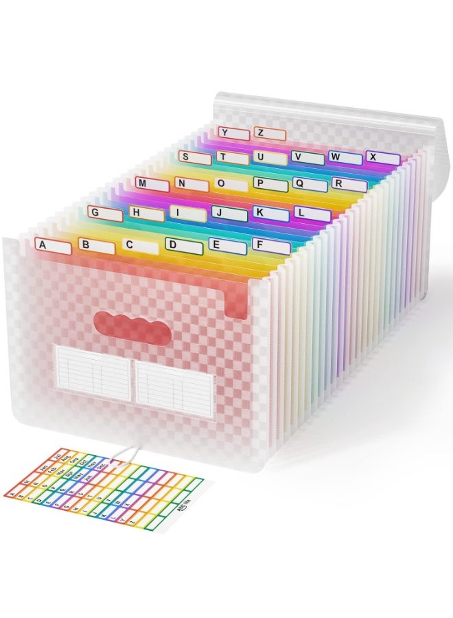 Peachjoy A4 Expanding File Organiser, 26 Pockets Expandable Filing Boxes Documents Organiser, Concertina File Expanding for Filing Folder, Portable Rainbow Files Wallets Plastic Bills Storage Bag (Pink) - Image 1